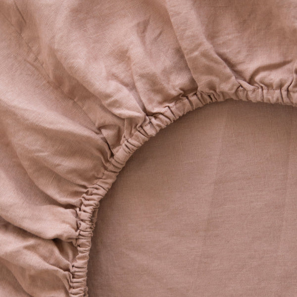 LINEN FITTED SHEET, CLAY