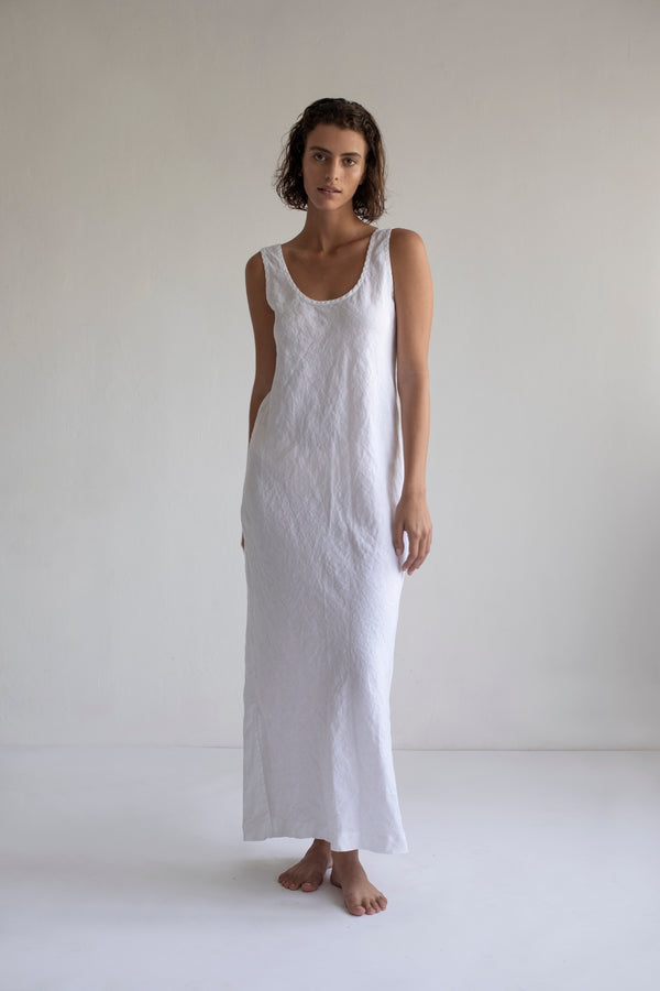 LONG SLIP DRESS, WHITE