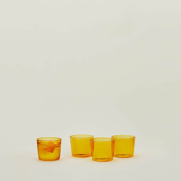SET OF 4 GLASS CUPS, AMBER