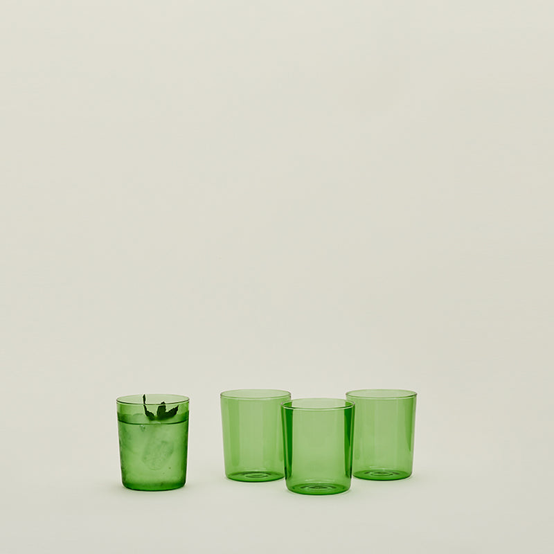 SET OF 4 GLASS CUPS, GREEN